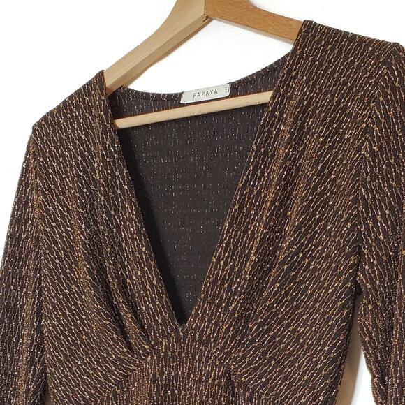 Papaya | Gold Metallic Thread Long Sleeve Dress - Picture 5 of 7